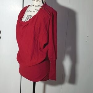 Say What? | Womens Dark Red Dolman Sleeve Zipper Detail Smocked Waist Top  Sz.M